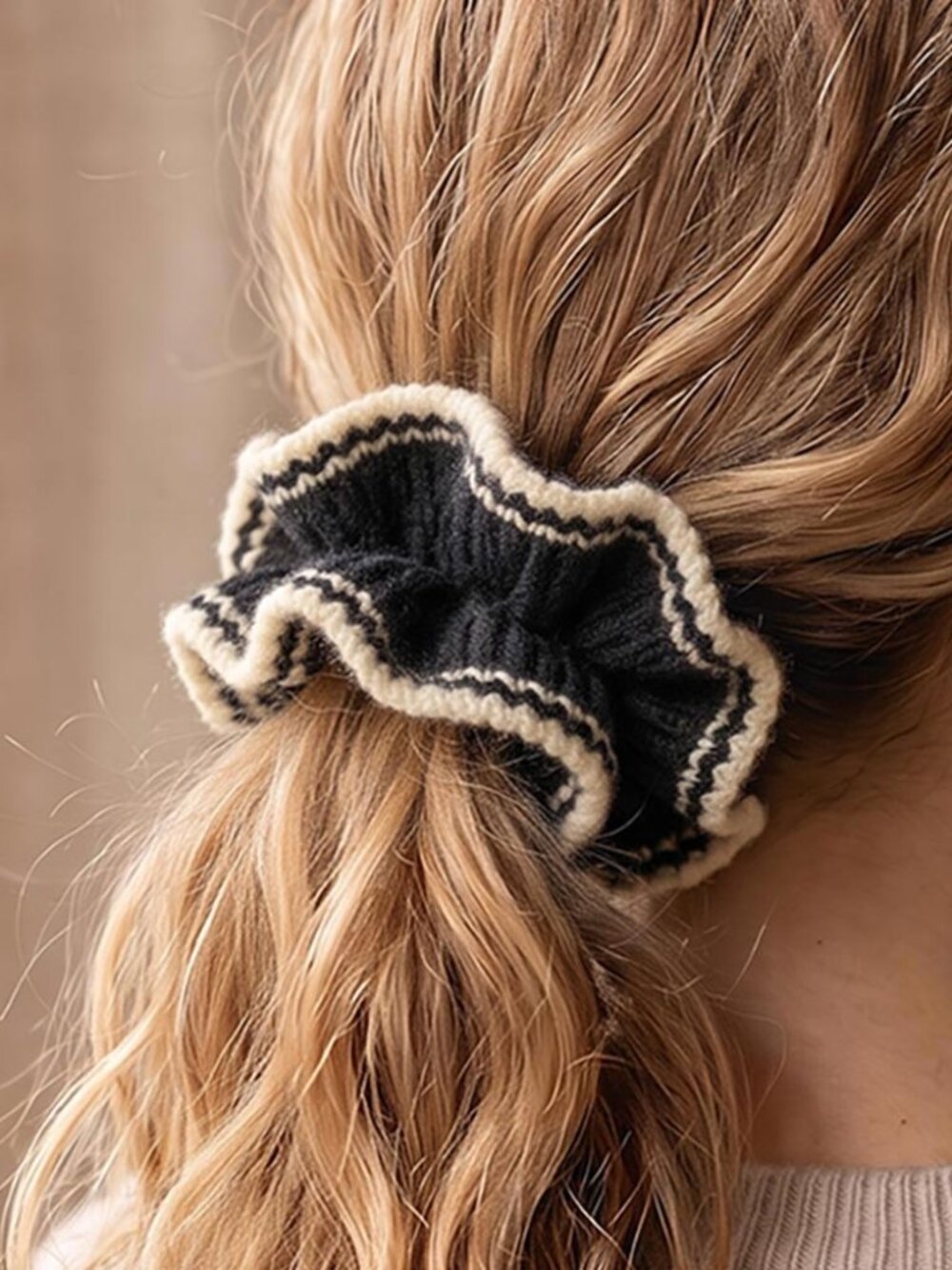 Knit Ribbed Ruffle Hair Scrunchie - Picture 9 of 16